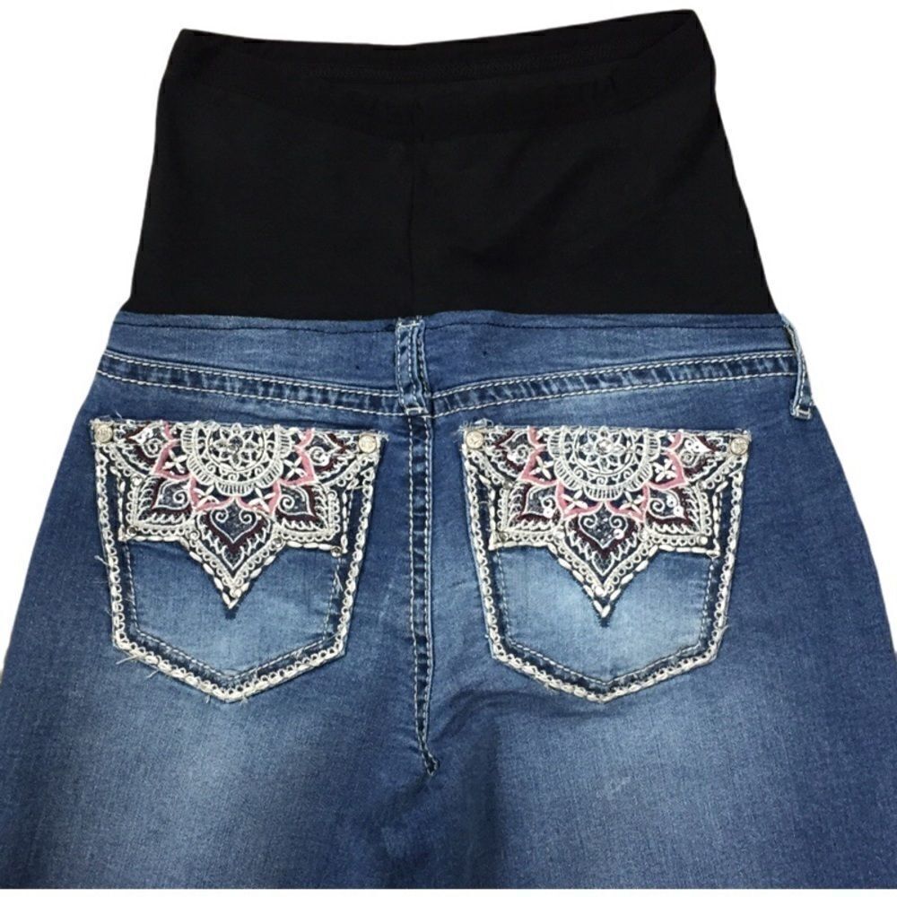 NWT LOVE INDIGO Maternity Pull-on Jeans Rhinestone Pockets SIZE Small - Picture 5 of 10
